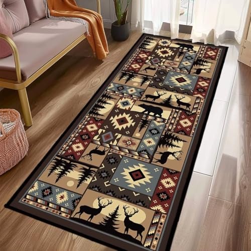 KENADVI Rustic Cabin Wildlife Long Runner Rug 2x6 Throw RugBuffalo Plaid Bear Moose Deer CountryVintage Area Rug Washable Hallway Rugs NonSlip Floor Carpet Runner for Bedroom Laundry Room Entrance Door Mat - Image 1