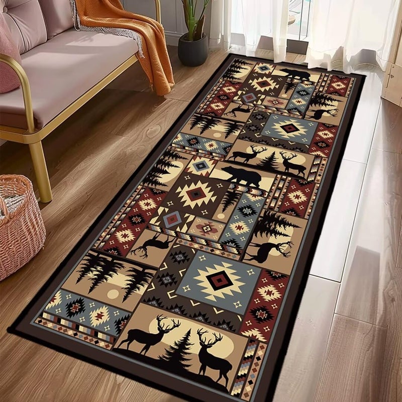 KENADVI Rustic Cabin Wildlife Long Runner Rug 2x6 Throw RugBuffalo Plaid Bear Moose Deer CountryVintage Area Rug Washable Hallway Rugs NonSlip Floor Carpet Runner for Bedroom Laundry Room Entrance Door Mat - Image 2