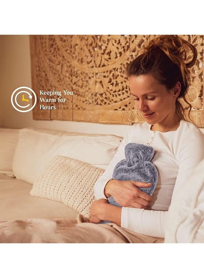 أبترين 1000ML Hot Water Bottle with Soft Cover Leakproof Hot Water Bag Long Plush Warm Hand Pouch Reusable Hot Water Pouch for Women and Girl Portable Hot Water Bag for Office Home Bed - Grey - Image 5