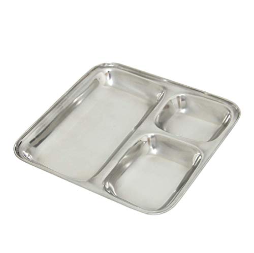 Dharam Paul Traders Steel thali Set, pav bhaji Plate, Compartment thali 3 in 1,Set of 4.Heavy Weight - Image 2