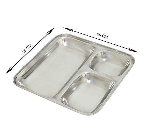 Dharam Paul Traders Steel thali Set, pav bhaji Plate, Compartment thali 3 in 1,Set of 4.Heavy Weight - Image 4