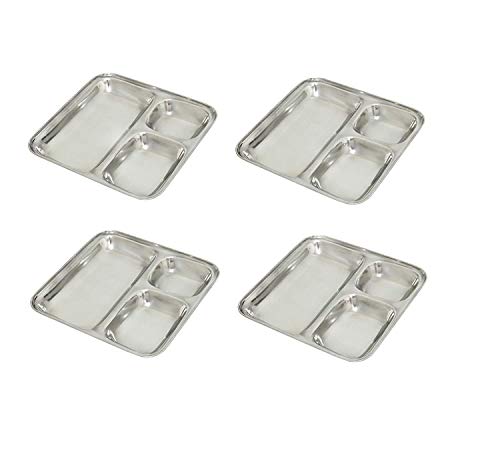 Dharam Paul Traders Steel thali Set, pav bhaji Plate, Compartment thali 3 in 1,Set of 4.Heavy Weight - Image 1