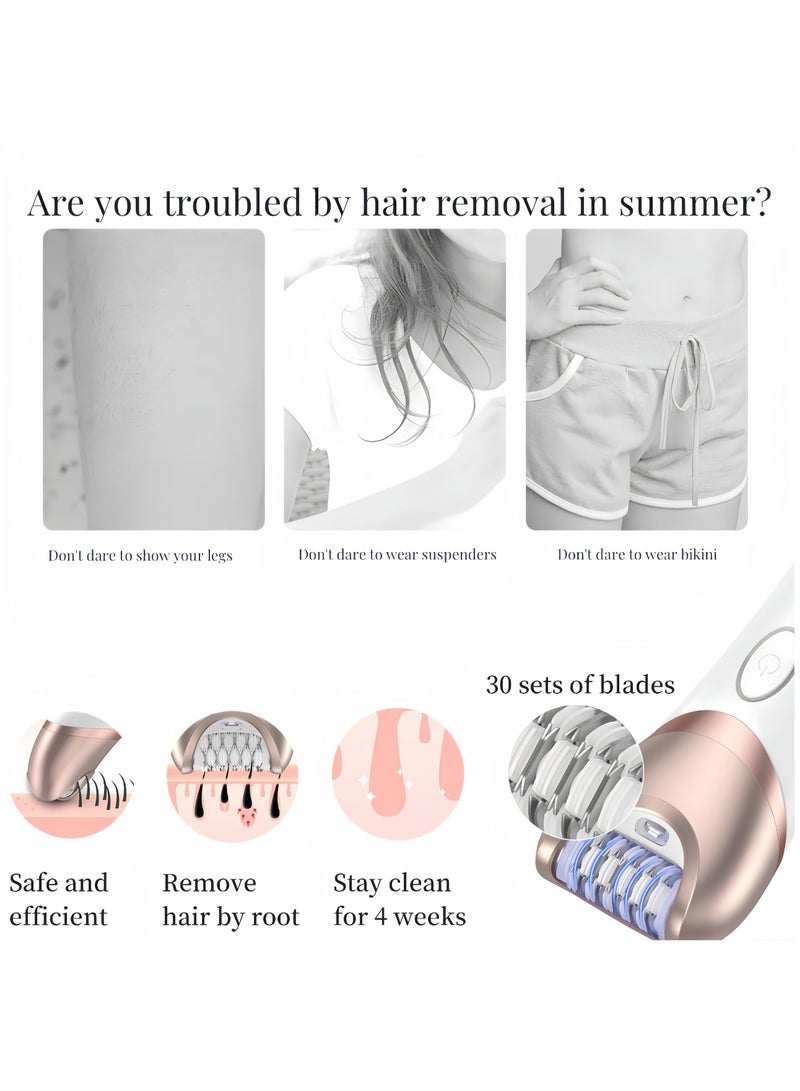 إزالة الشعر للنساء، جهاز إزالة الشعر الكهربائي اللاسلكي للسيدات، مجموعة إزالة الشعر 2 في 1 مع جهاز إزالة الشعر وماكينة الحلاقة، جهاز إزالة الشعر IPX6 المقاوم للماء للوجه والجسم والأطراف - Image 3