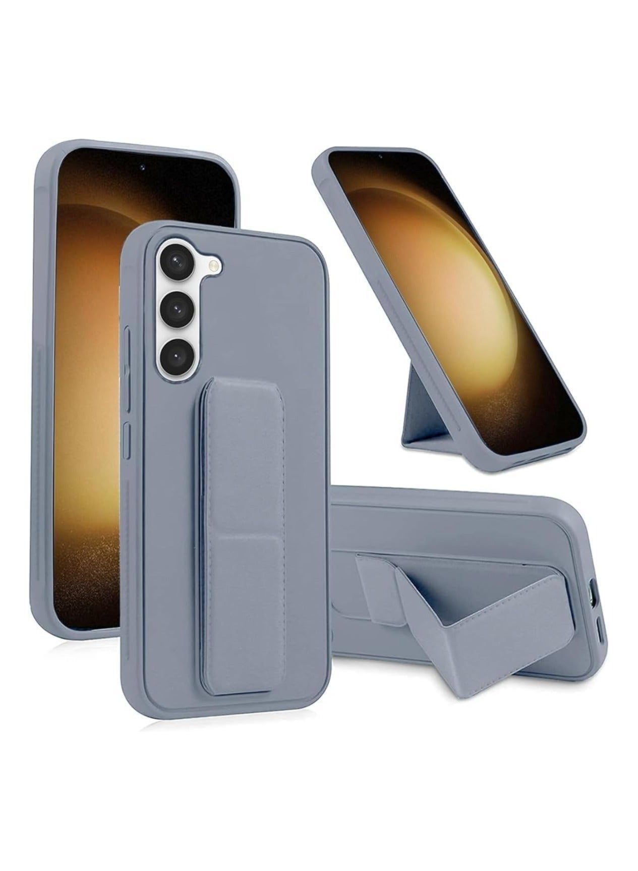 Samsung Galaxy A26 Back Stand Case Magnetic Car Holder Soft Silicone Horizontal & Vertical Kickstand Cover Wrist Strap Full protection Case for Samsung Galaxy A26 (Grey)