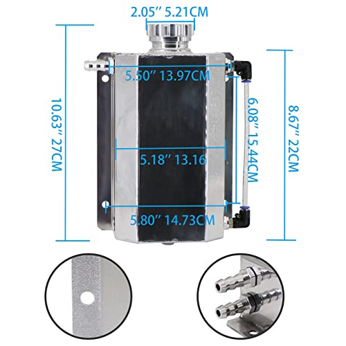 Dokili 2L Alloy Universal Water Coolant Overflow Expansion Tank Reservoir Aluminum Cap Silver - Image 3