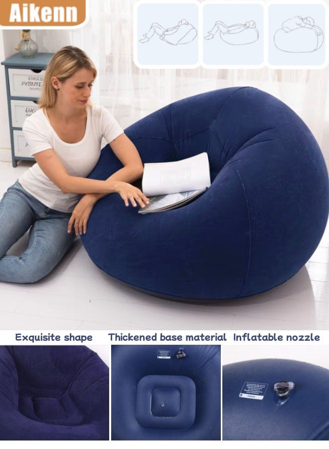 كرسي فول قابلة للنفخ أزرق PVC زغبي قابل للطي محمول مع مضخة هواء أريكة كسولة للترفيه لغرفة النوم غرفة المعيشة التخييم - Image 1