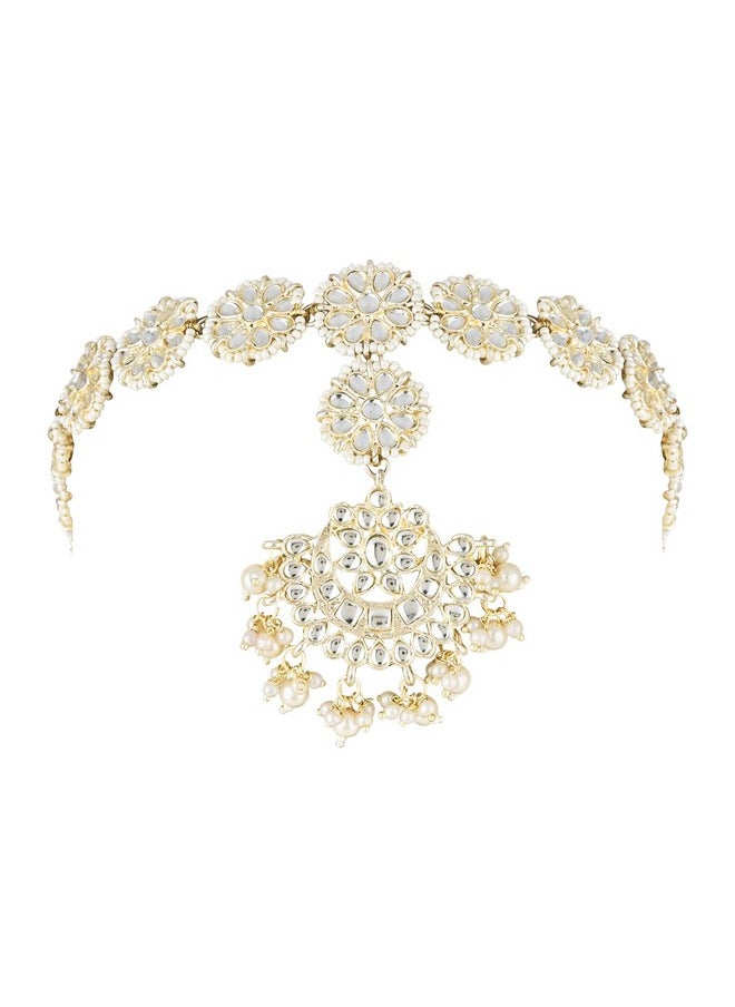 I Jewels I Jewels Gold Plated Traditional Floral Kundan Pearl Studded Rajasthani Sheeshphool/SheeshPatti for Women (T2066W)  - Image 2