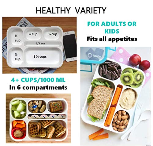Kinsho Bento-Box insulated Lunch Bag and Ice Pack Set. Lunch Boxes Snack Containers Kids Boys Girls Adults. 6 Compartments, Leakproof Portion Boxes Insulated Bags for School Lunches, BPA Free (Blue + Navy) - Image 3
