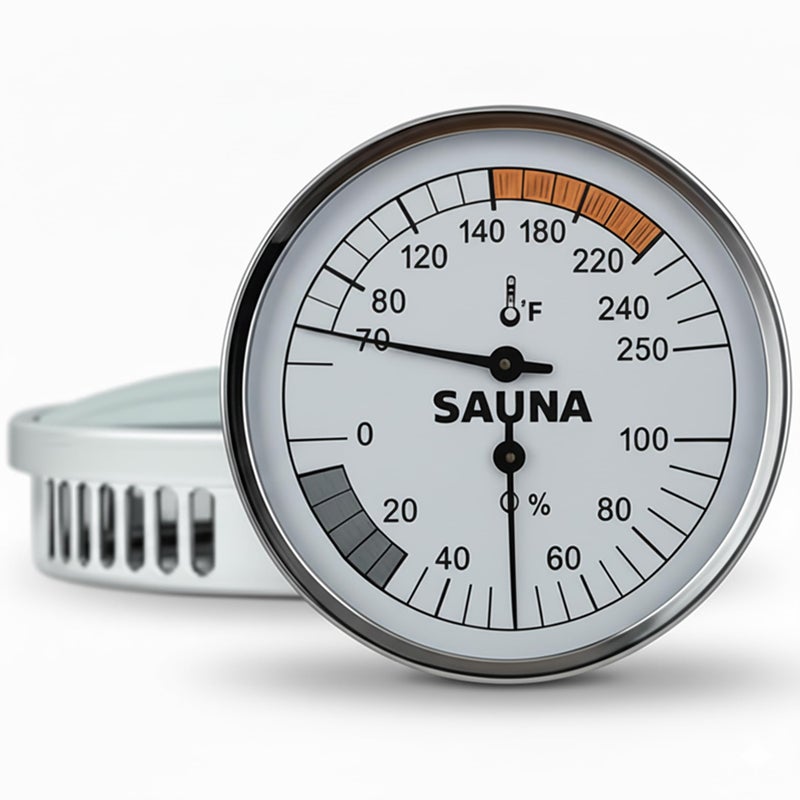 suvast Mechanical Sauna Thermometer Hygrometer, Stainless Steel & Fog-Resistant Glass, 2-in-1 Temperature (70â€“250Â°F) and Humidity (0â€“100%) Gauge - Image 1