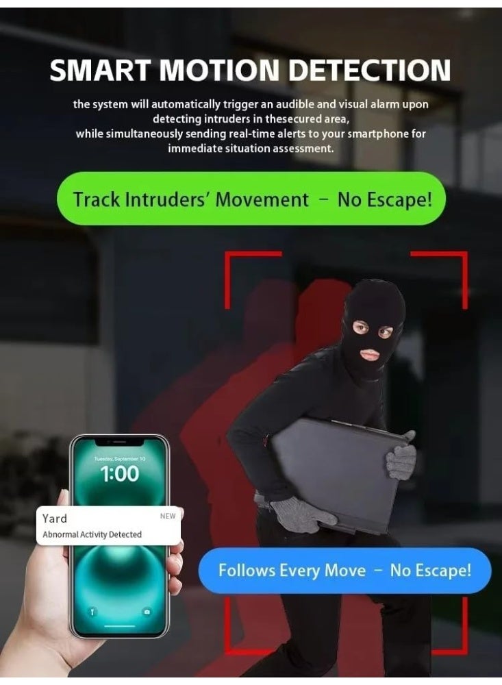 في 380 كاميرا مراقبة V380 Max 4G الرقمية ثلاثية العدسات، شاشة ثلاثية، دقة 6 ميجابكسل، تعمل بالطاقة الشمسية والبطارية، مزودة بتقريب رقمي ثلاثي، وإمكانية تحريك الكاميرا بزاوية 355 درجة وإمالة 90 درجة، ومقاومة للماء بمعيار IP66، ورؤية ليلية ملونة بدقة 4K. كاميرا مراقبة V380 تعمل بالطاقة الشمسية وشبكة 4G، تتميز بنطاق حركة 355 درجة أفقيًا و90 درجة رأسيًا، ومقاومة للماء بمعيار IP66، ورؤية ليلية ملونة بدقة 4K. - Image 4