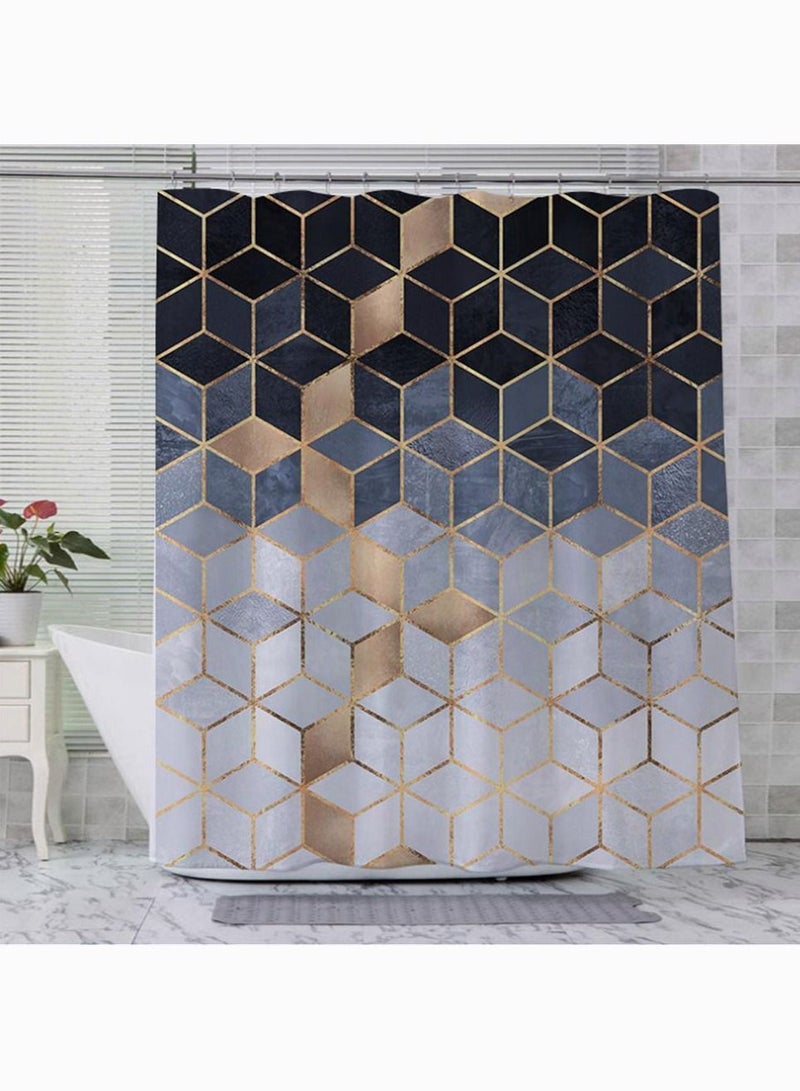Shower Curtain Set, SYOSI Waterproof for Bathroom with Hooks, No Liner Needed Quick Drying Polyester Fabric (Cubic Black Gradient, 180 x 180CM) - Image 3