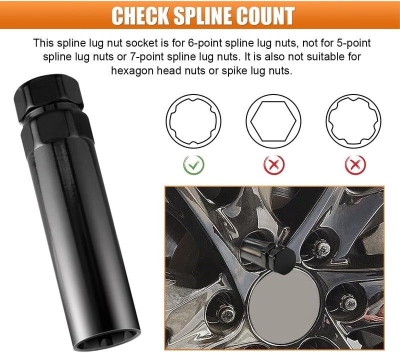 LHDOS Small 6 Spline Tuner Lug Nut Key, Car Wheel Lock Removal Tool Replacement for Splines Lug Nut, Aftermarket Lug Nut Socket Key Tool for 19 mm(3/4") and 21 mm(13/16") Hex Socket Wrench (Small 6 Spline) - Image 5
