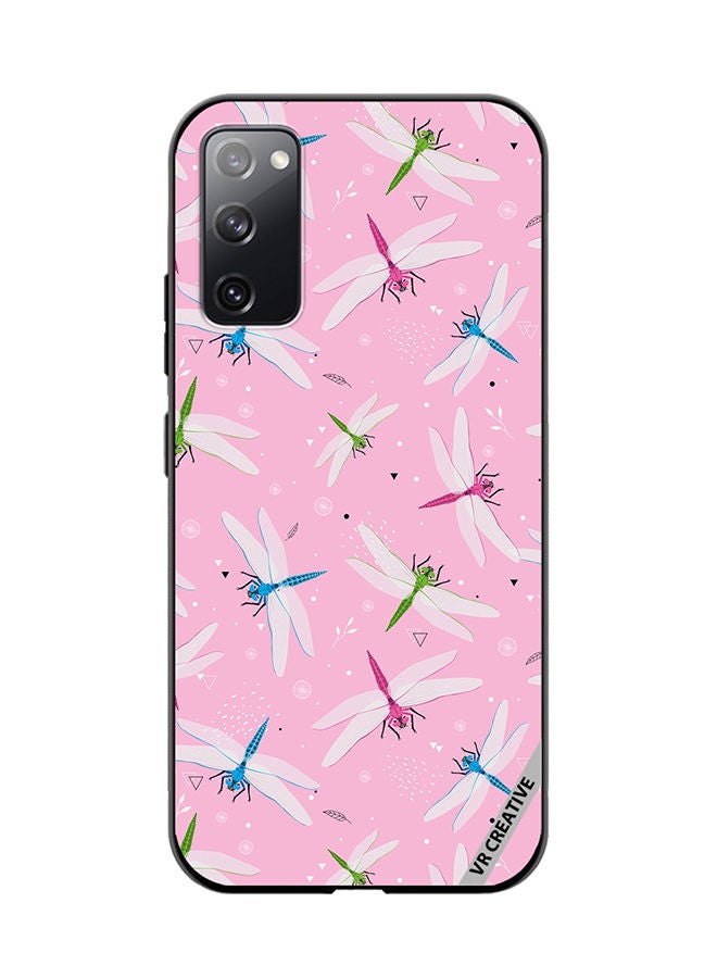VR CREATIVE Protective Case Cover For Samsung Galaxy S20 FE 5G Dragonfly And Flowers Pattern On Pink Design Multicolour - Image 1