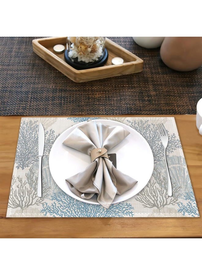 Snowmolle Coastal Beach Placemats Set of 6,Shell Starfish Coral Heat Resistant Table Mats Washable Place Mats for Party Kitchen Farmhouse Home Dining Holiday Decor 12x18 Inch - Image 5