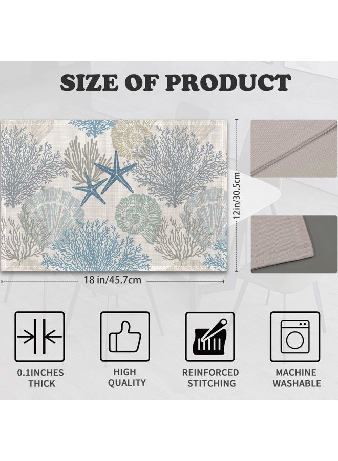 Snowmolle Coastal Beach Placemats Set of 6,Shell Starfish Coral Heat Resistant Table Mats Washable Place Mats for Party Kitchen Farmhouse Home Dining Holiday Decor 12x18 Inch - Image 2