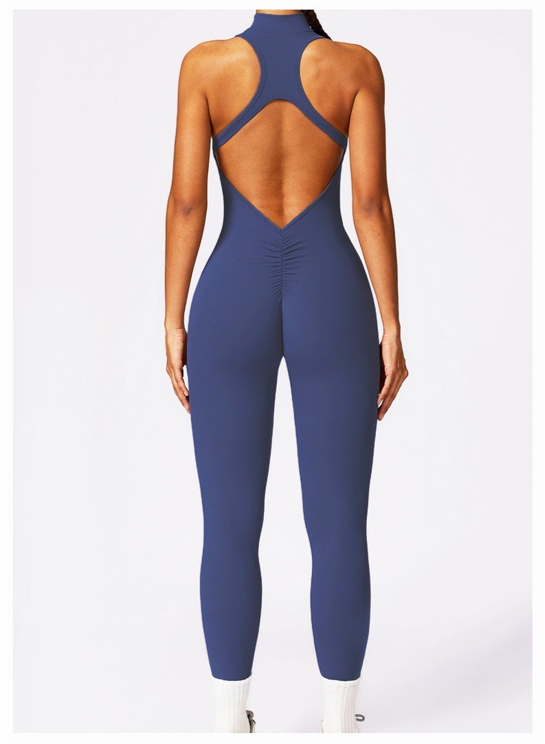 Sports Jumpsuit Women V Back Yoga One-Piece Suit Outdoors Workout Activewear Female Backless Zippers Sportswear  - Image 2