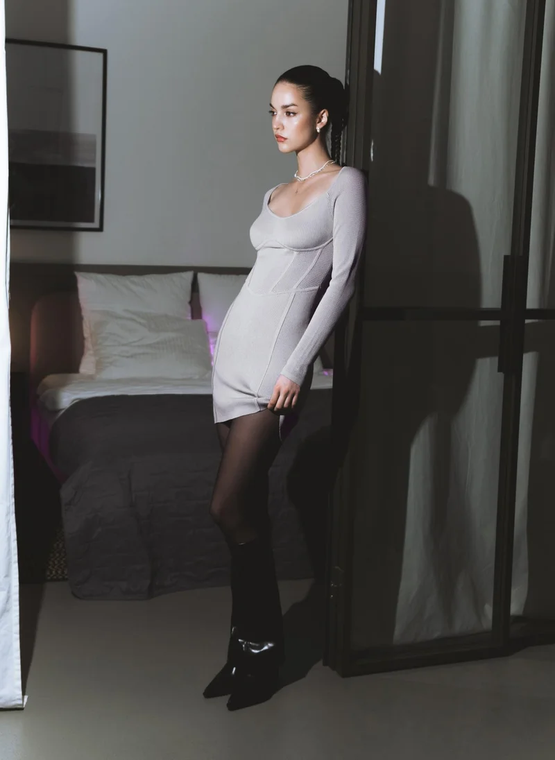 Lichi Mini jersey combo dress