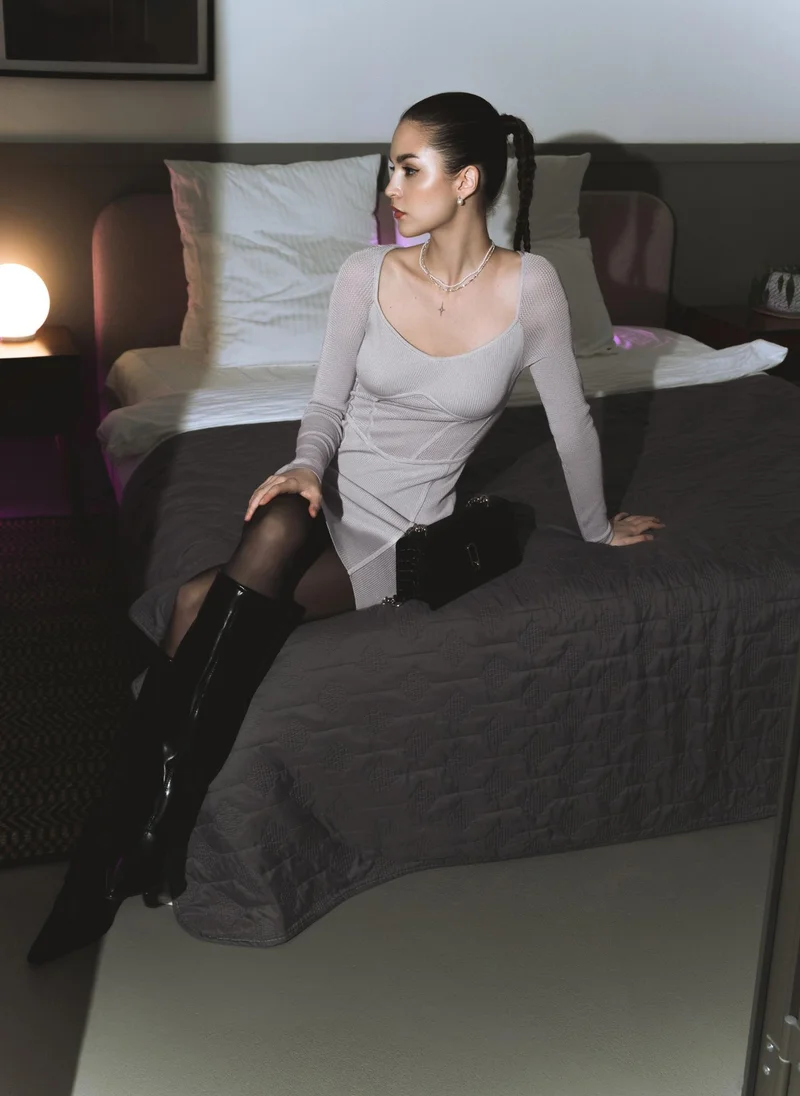 Lichi Mini jersey combo dress
