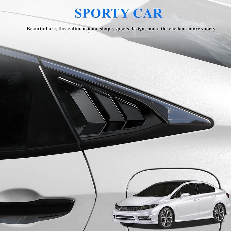 DLOVEG Rear Side Window Louvers Compatible for Honda Civic Sedan Accessories 2021 2020 2019 2018 2017 2016 Sport Style Air Vent Scoop Cover (Gloosy Black) - Image 4