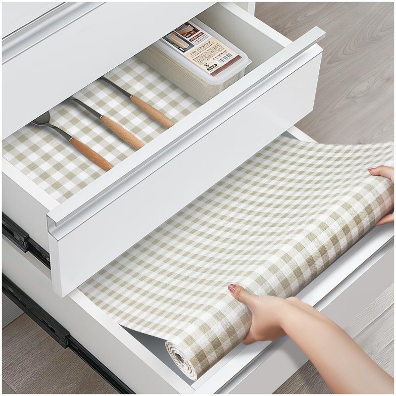 ALIUNI Drawer and Shelf Liner, Non-Slip Kitchen Cabinet Liners Non-Adhesive Thick Strong Grip Waterproof Washable Mats Protect Dresser Shelves Cupboard Bathroom Cabinets, Yellow Plaid, 12 in X 10 FT - Image 1