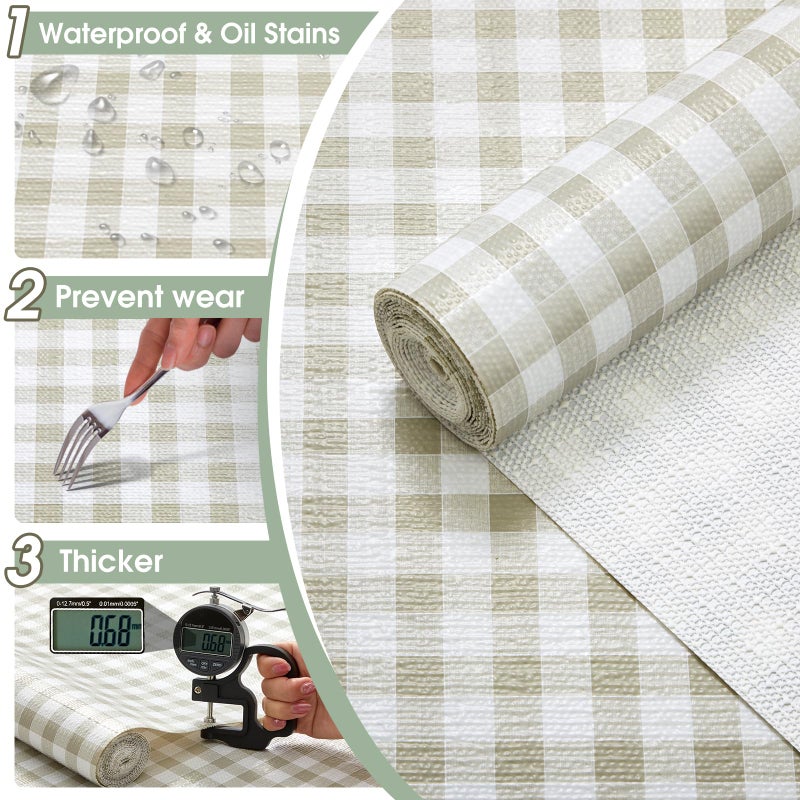 ALIUNI Drawer and Shelf Liner, Non-Slip Kitchen Cabinet Liners Non-Adhesive Thick Strong Grip Waterproof Washable Mats Protect Dresser Shelves Cupboard Bathroom Cabinets, Yellow Plaid, 12 in X 10 FT - Image 5