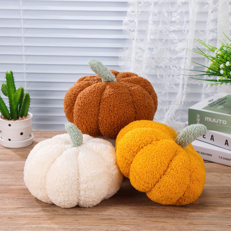 Namalu 3 Pcs Pumpkin Pillows 3D Throw Cushion Plush Soft Sofa Pillows Stuffed Pumpkin Decoration for Fall Thanksgiving Winter Home Living Room787 InchWhite Yellow Brown