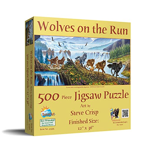 SUNSOUT INC Wolves on the Run 500 pc Jigsaw Puzzle by Artist Steve Crisp Finished Size 12 x 36 MPN 57356 - Image 5