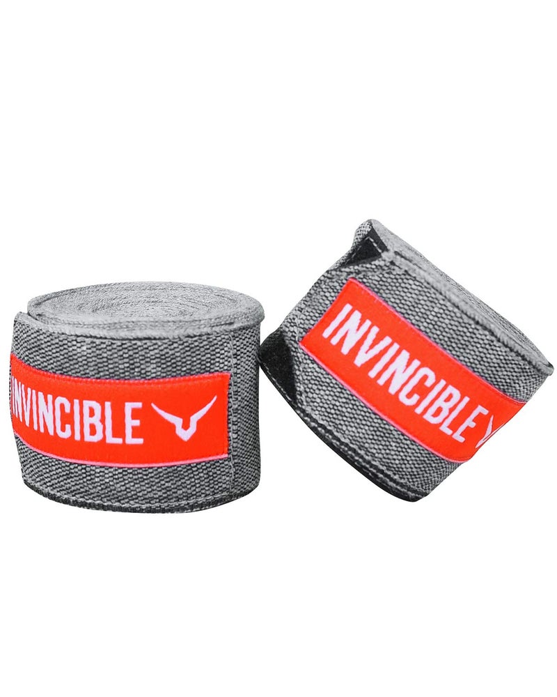 INVINCIBLE Mexican Style Semi-Stretch Nylon Hand Wraps (Grey-Melange, 2.5 Meter) - Image 2