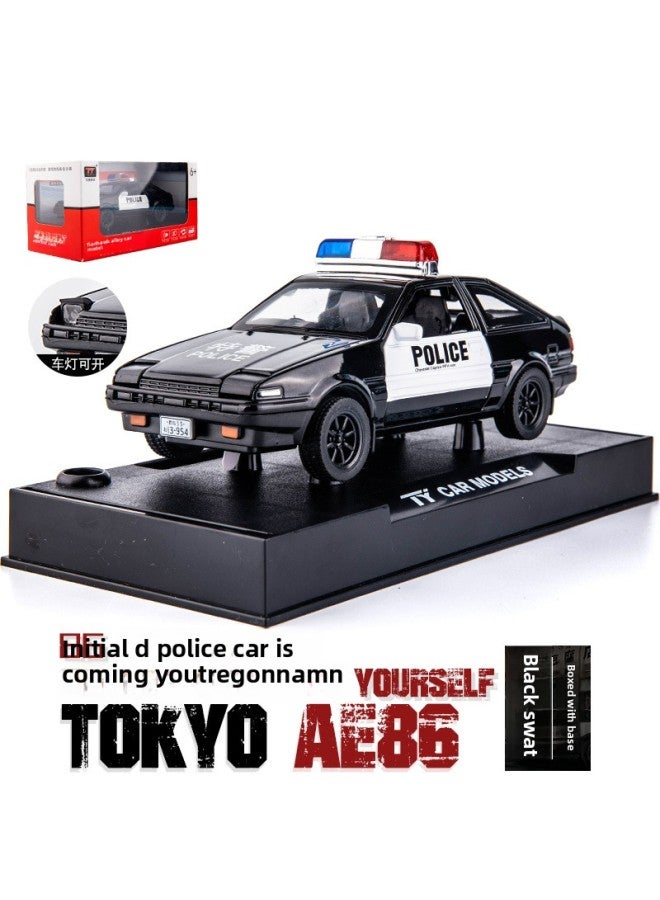 1:32 Alloy Car Model Police Public Security Special Police Sports Car Model Sound And Light Huili Toy Car Children's Gifts-Color:AE86 Black Police Car  - Image 1