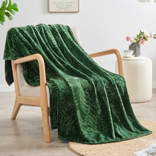 SOCHOW Super Soft Flannel Fleece Throw Blanket, Lightweight Cozy Warm Leaves Textured Plush Blanket for Bed Couch Sofa, 50 x 60 Inches, Olive Green - Image 2