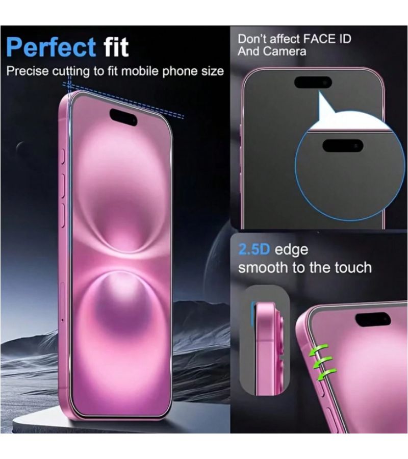 2 Pack Matte Tempered Glass Screen Protector For iPhone 16 Plus Resistant Fingerprints Scratches Glare - Image 4