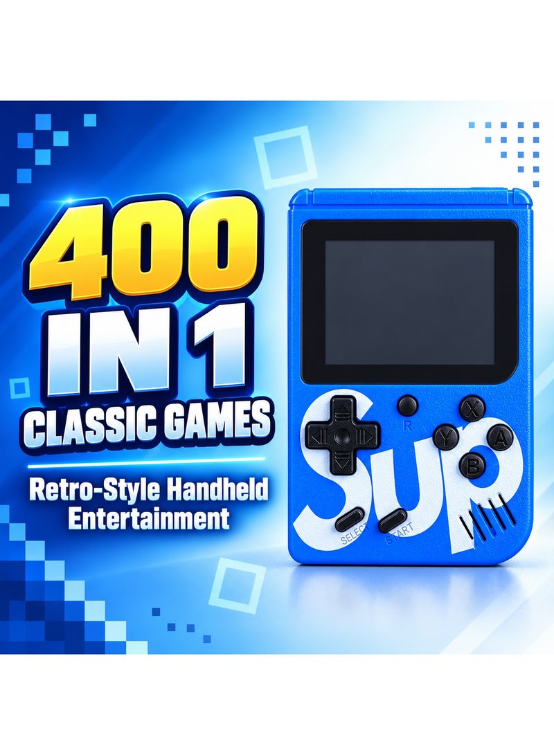 جهاز الألعاب المحمول "SUP Game Box" (إصدار 400 في 1 بلس) بنمط كلاسيكي، مزود بشاشة مدمجة وأزرار تحكم فعلية - اللون: أزرق - Image 2