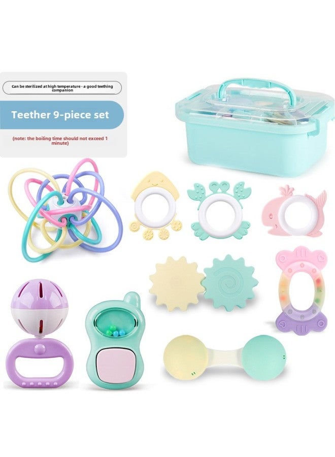 Baby Hand Grab Ball Rattles Fitness Soft Jelly Hand Rattles Fish String Teether Infant Toys 0-1 Year Old Educational Toys-Color:Green Box Set Of 9 - Image 1