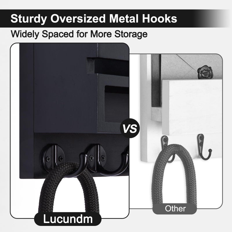 Lucundm Key and Mail Holder Wall Mount, Key Hanger with Long Storage Box and 5 Hooks for Coat, Dog Leash, Home Decor Rack, House Accessories, Entry Way Organizer 11.8â€W x 7.8â€H x 3.2â€D - Image 5