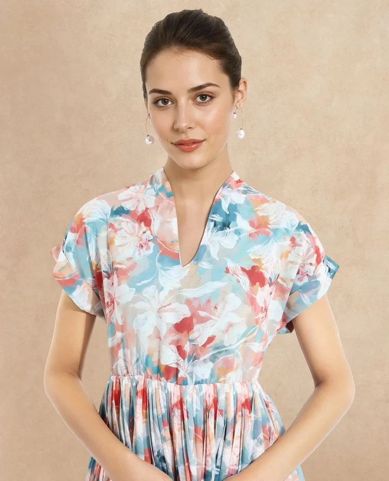 Rareism Women's Abstract Printed Midi Dress