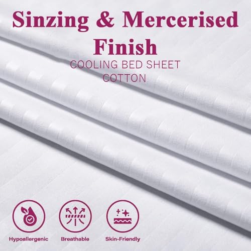 Bombay Dyeing 300 Thread Count Cotton Satin Stripe King Size Bedsheet, 274cm x 274cm, White - Image 4