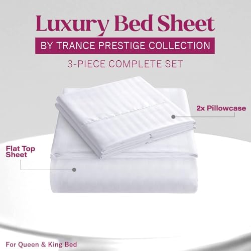 Bombay Dyeing 300 Thread Count Cotton Satin Stripe King Size Bedsheet, 274cm x 274cm, White - Image 3