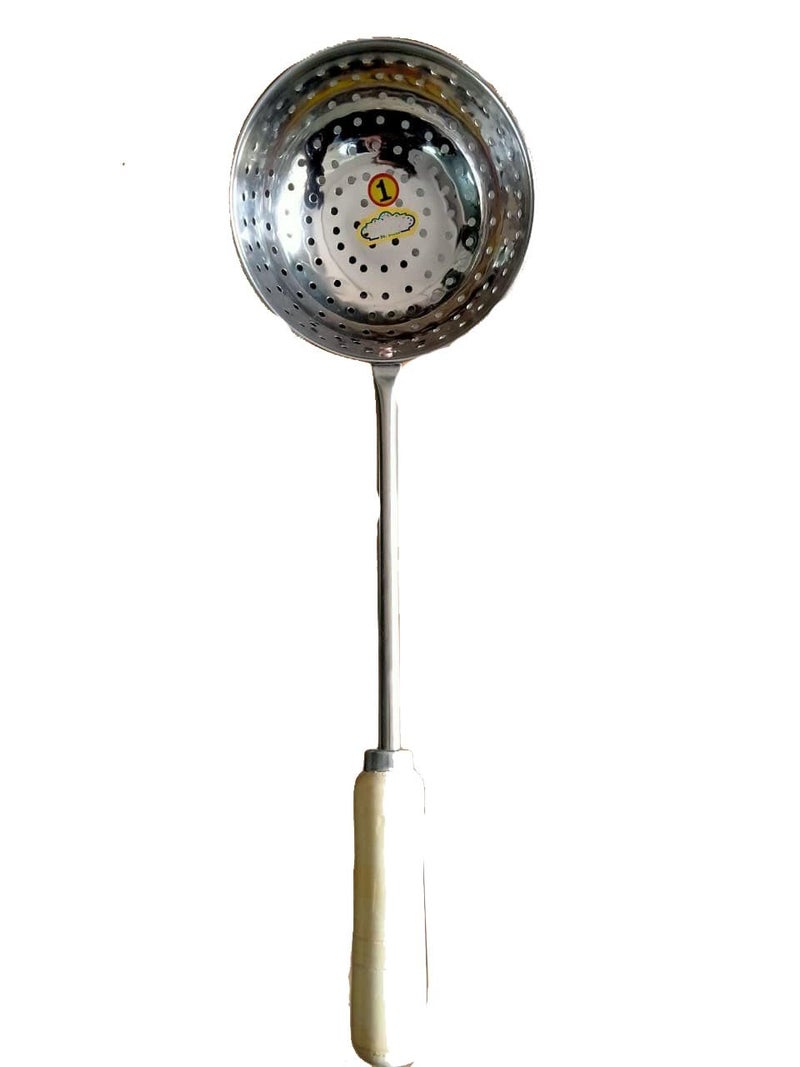 faas Stainless Steel Poha Skimmer Strainer with Wooden Handle (Silver Pack of 1) - Image 5