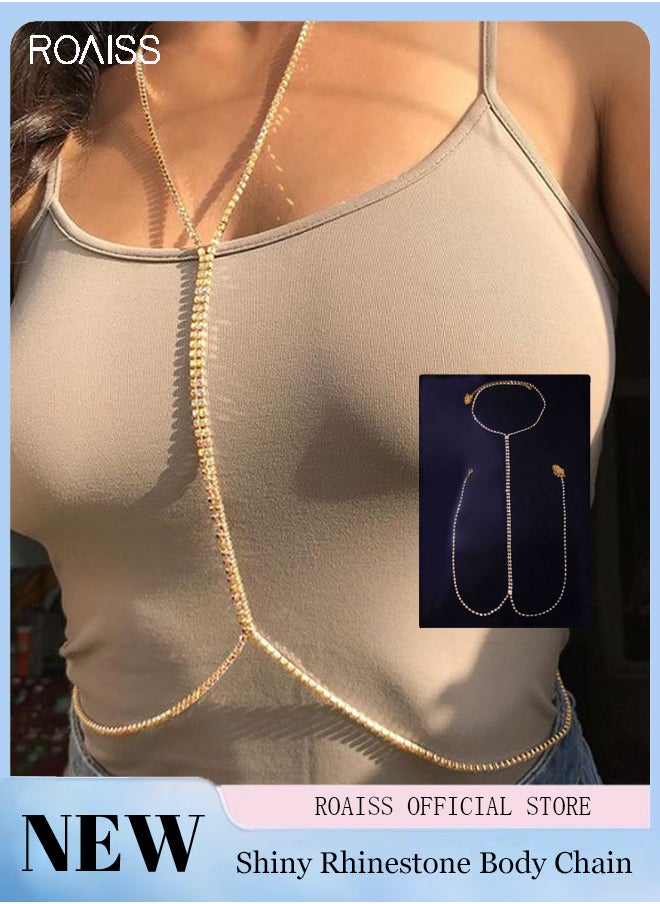 roaiss - Women's Fashion Tassel Body Chain  Metal Rhinestone Multi-Layer Chest Chain Fashion Party Body Chain - Image 1