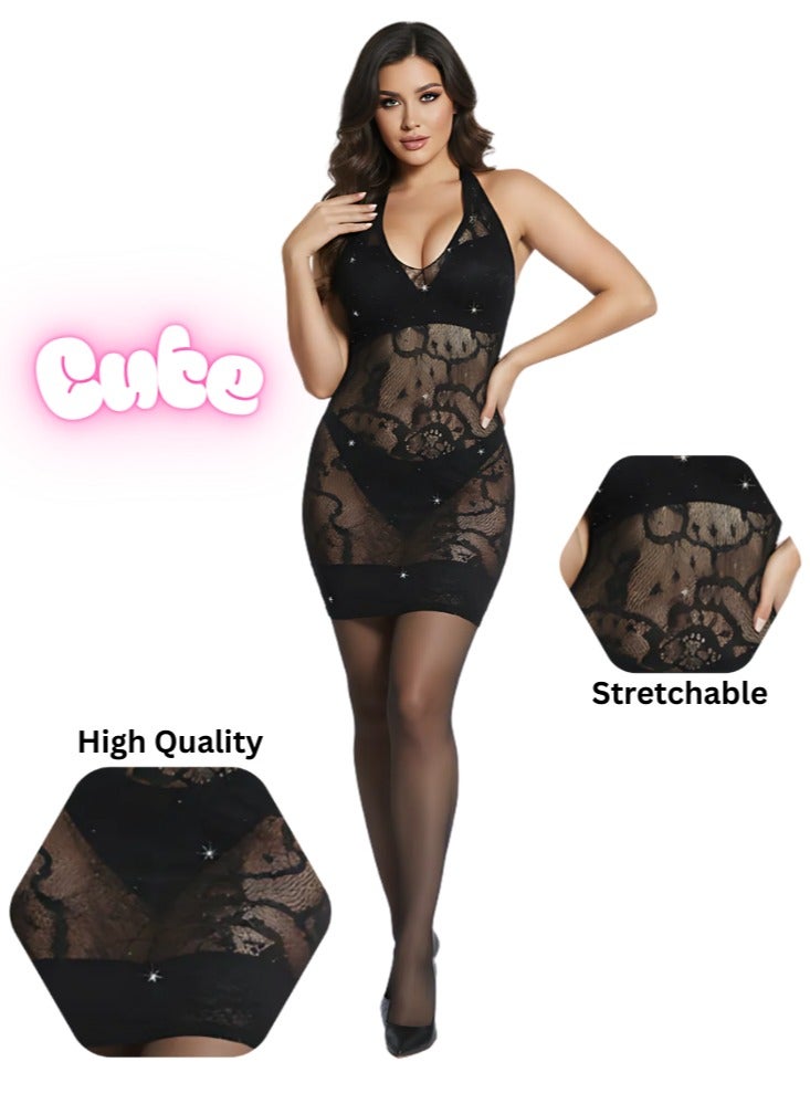Cute Black Lace Lingerie Dress – High Quality Stretchable See-Through Nightwear for Women - Image 1