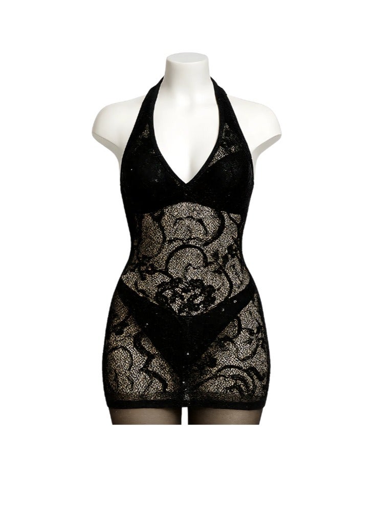 Cute Black Lace Lingerie Dress – High Quality Stretchable See-Through Nightwear for Women - Image 3