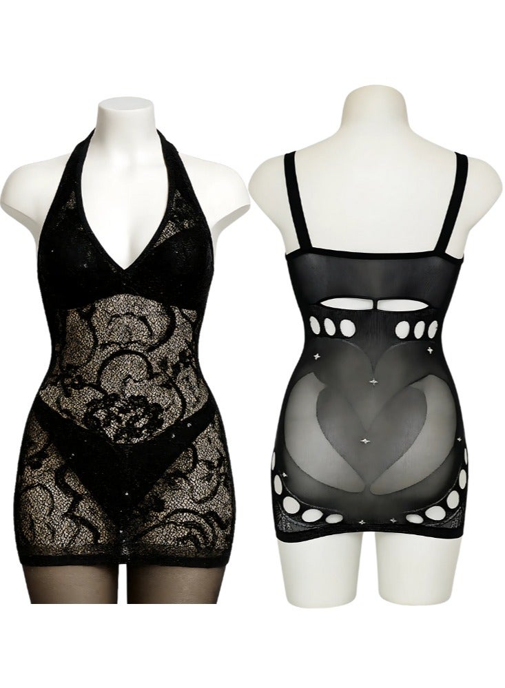 Cute Black Lace Lingerie Dress – High Quality Stretchable See-Through Nightwear for Women - Image 4