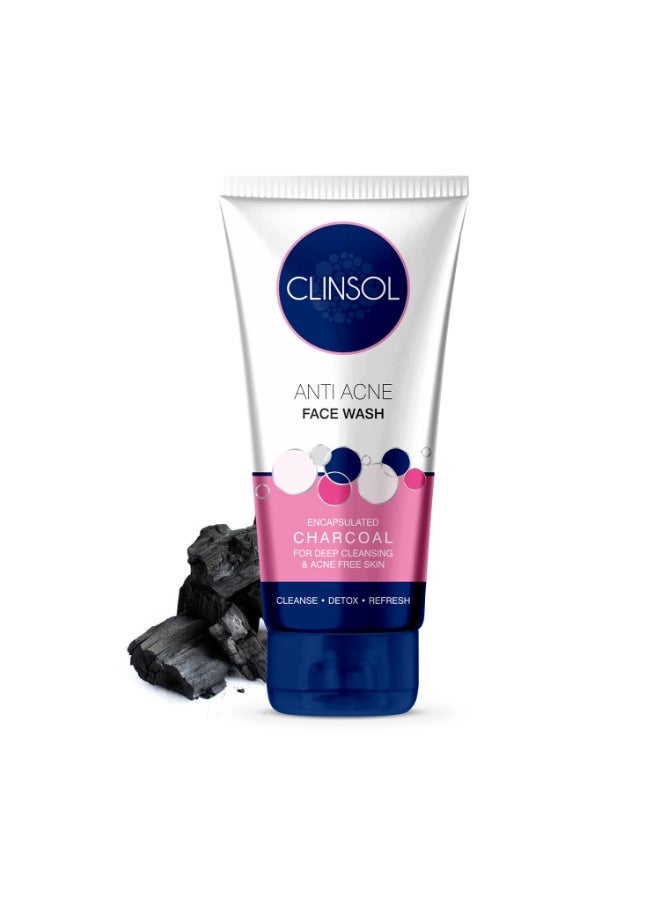 Leeford Clinsol Anti Acne Charcoal Face Wash - 70g | for Acne-Free Skin Deep Cleansing Face Wash | Helpful for Oily, Acne-Prone & All Skin Types | Paraben Free Facewash - Image 1