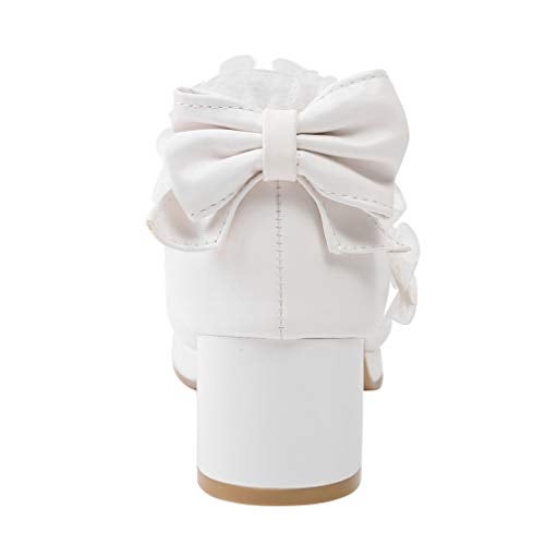 LUXMAX Women Kawaii Mid Block Heel Mary Jane Rockabilly Pumps with Bow Platform Chunky Heel Cute Sweet Shoes, Size 8 M US,White - Image 4