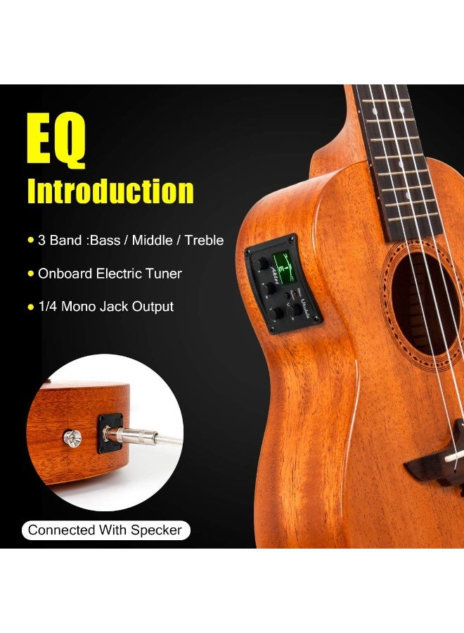 GOGOGO Electric Concert Ukulele, Ukelele 23 Inch Solid Mahogany with Equalizer Uke for Professional Player with Beginner Kit (Gig Bag, Picks, Strap, String, Cleaning Cloth, Starter Manual) - Image 4