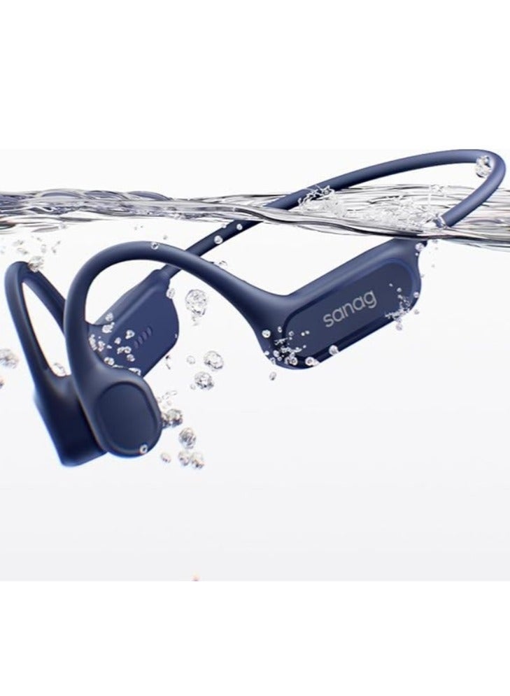 Sanag B33S Bone Conduction Headphone, IPX8 Swimming Waterproof Earphone, Wireless Bluetooth Open Ear Headset with Mic, 32GB MP3 Memory, Noise Reduction Call, 8H Playtime for Running Sports Swim, Blue - Image 1