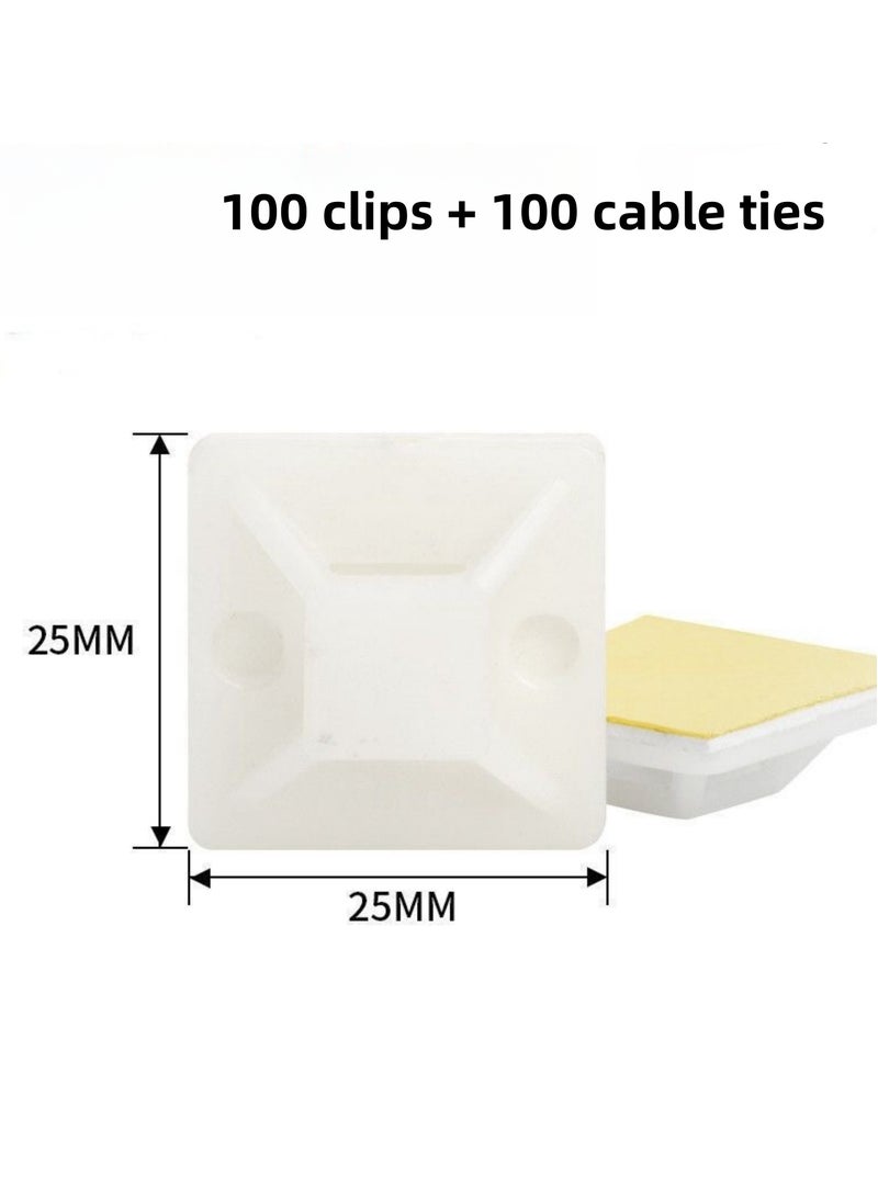 NOVOLAN Self-Adhesive Desktop Cable Clips, 100-Pack, 25x25mm Wire Organizer Clamps with 100 Zip Ties, Cord Management for Home & Office, Sticky Back Cord Holders for Ethernet USB Power Cables (black) - Image 2
