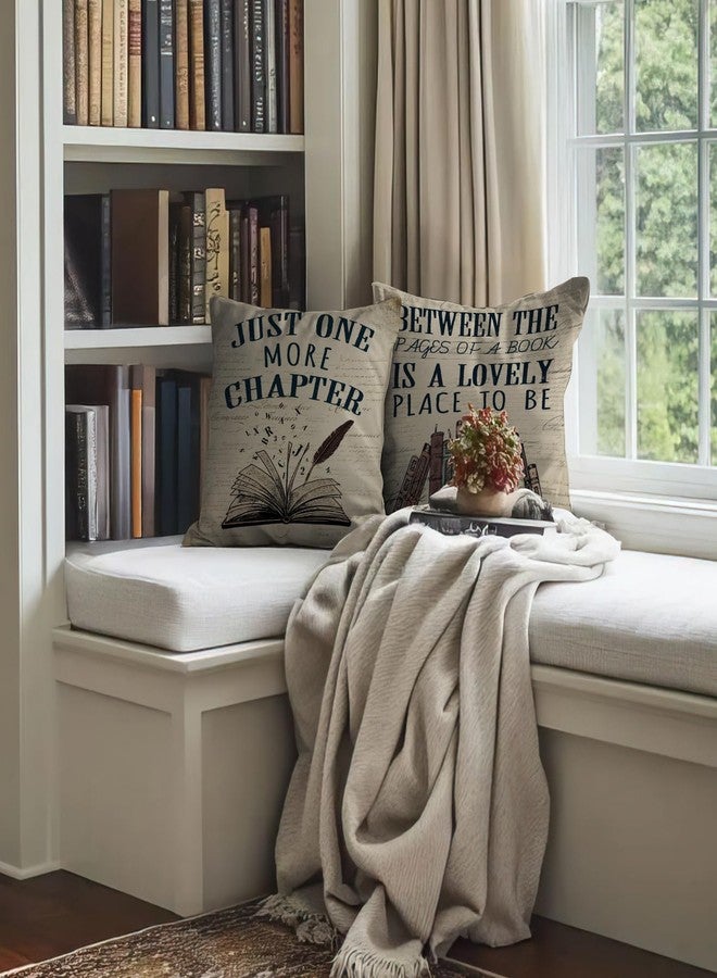 ISANOU Reading Nook Decor,Vintage Book Theme Throw Pillow Covers 18x18 Set of 4,Cozy Reading Corner Decor for Classroom Library Book Club,Book Lover Gifts for Women - Image 4