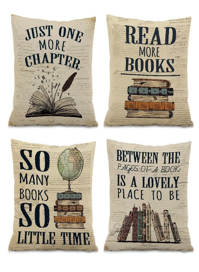 ISANOU Reading Nook Decor,Vintage Book Theme Throw Pillow Covers 18x18 Set of 4,Cozy Reading Corner Decor for Classroom Library Book Club,Book Lover Gifts for Women - Image 1