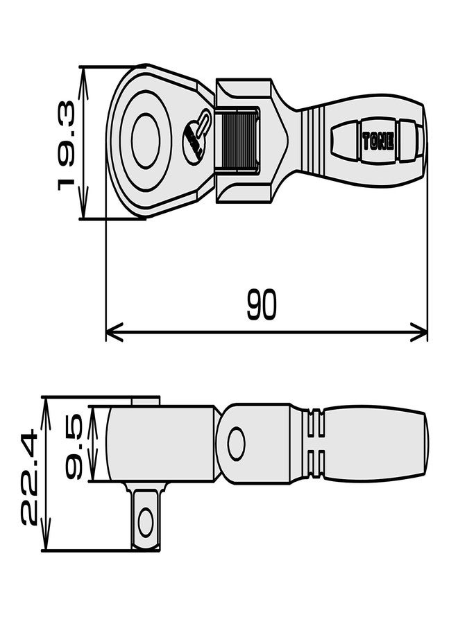 TONE Short Ratchet Handle Compact Flex Head (Socket Hold Type) RH3FCHS 3/8" Inch Drive - Image 5
